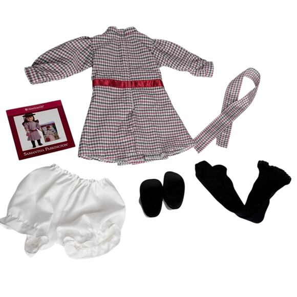 American Girl Samantha Meet Outfit Doll Dress Tights Shoes Bloomers Ribbon Vtg - Picture 2 of 12